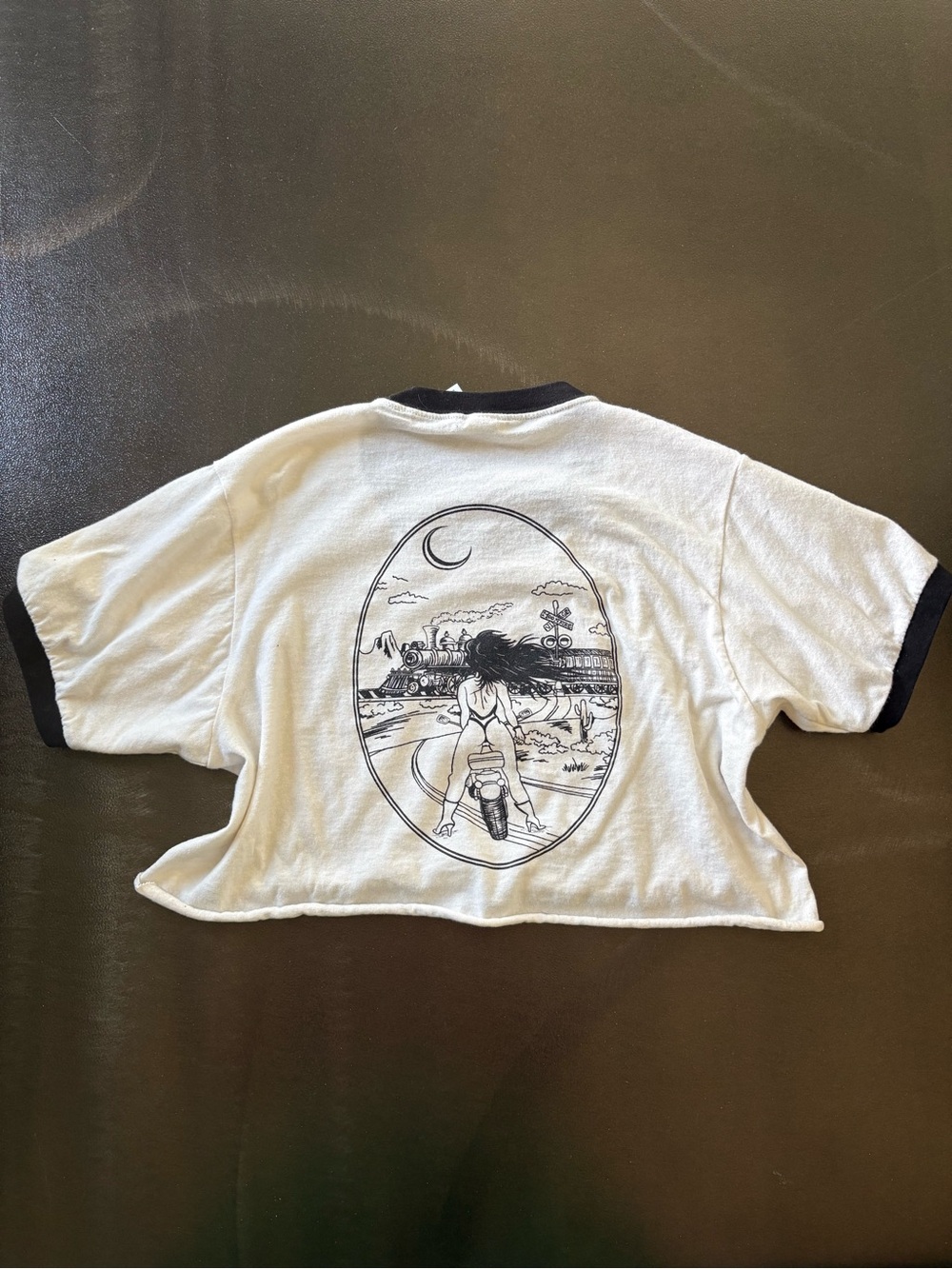 White Ringer Tee with Black Motorcycle Graphic - Picture 2 of 5